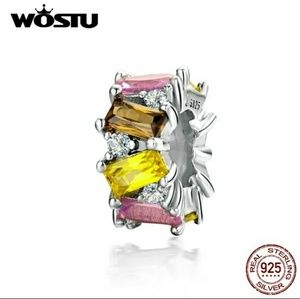 Charm bead sterling silver pave setting